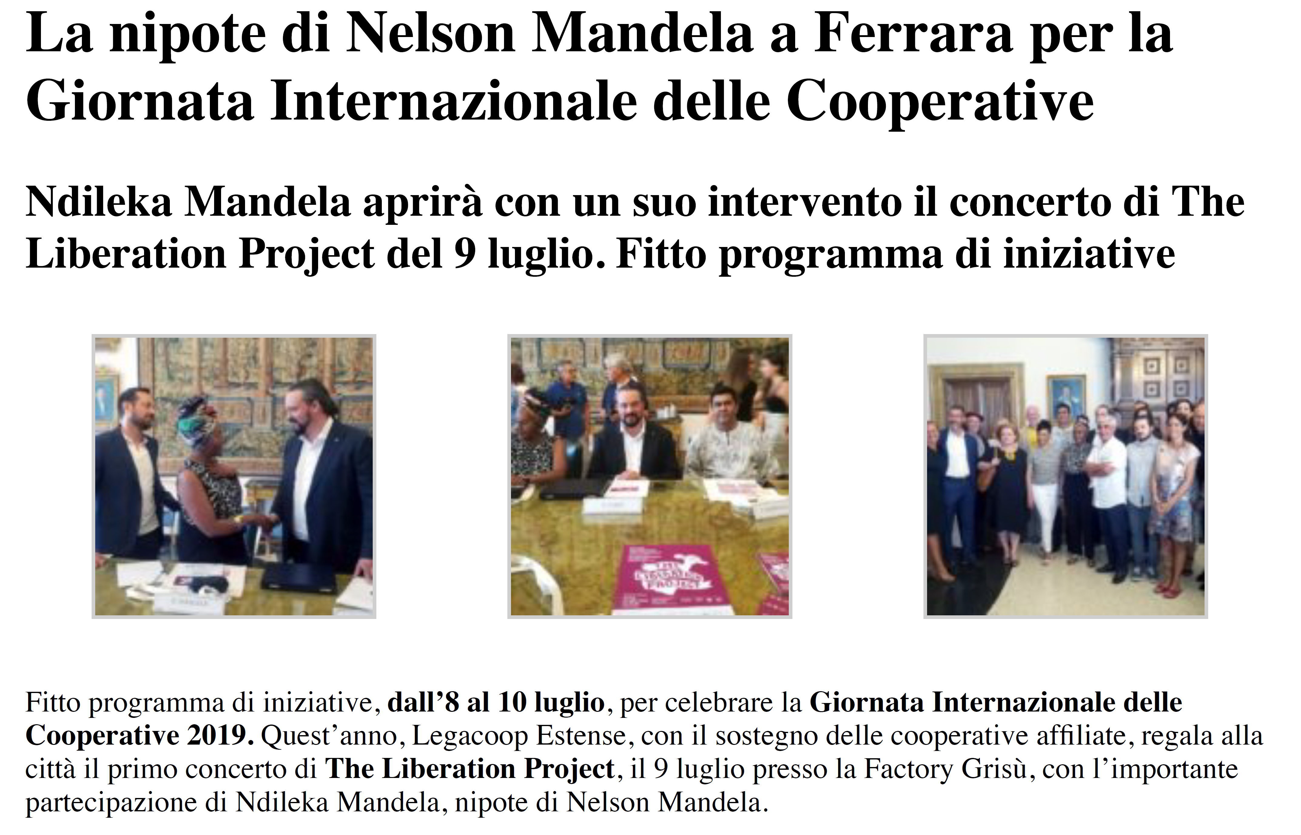 La Nipote Di Nelson Mandela A Ferrara Per La Giornata Internazionale Delle Cooperative Legacoop Estense