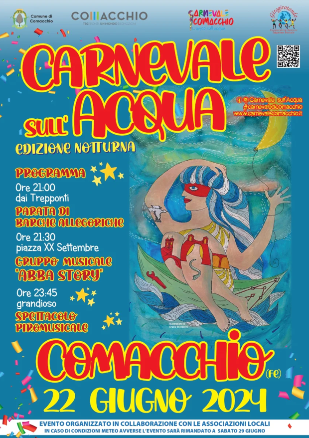 Carnevale sull’acqua a Comacchio: il 22 giugno l’edizione notturna, con la cooperativa Girogirotondo
