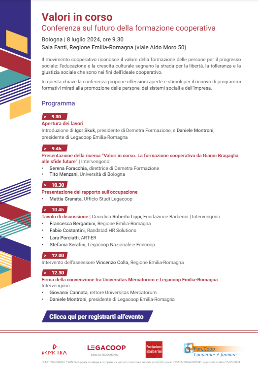Valori in Corso: l’8 luglio la conferenza sulle sfide della formazione cooperativa