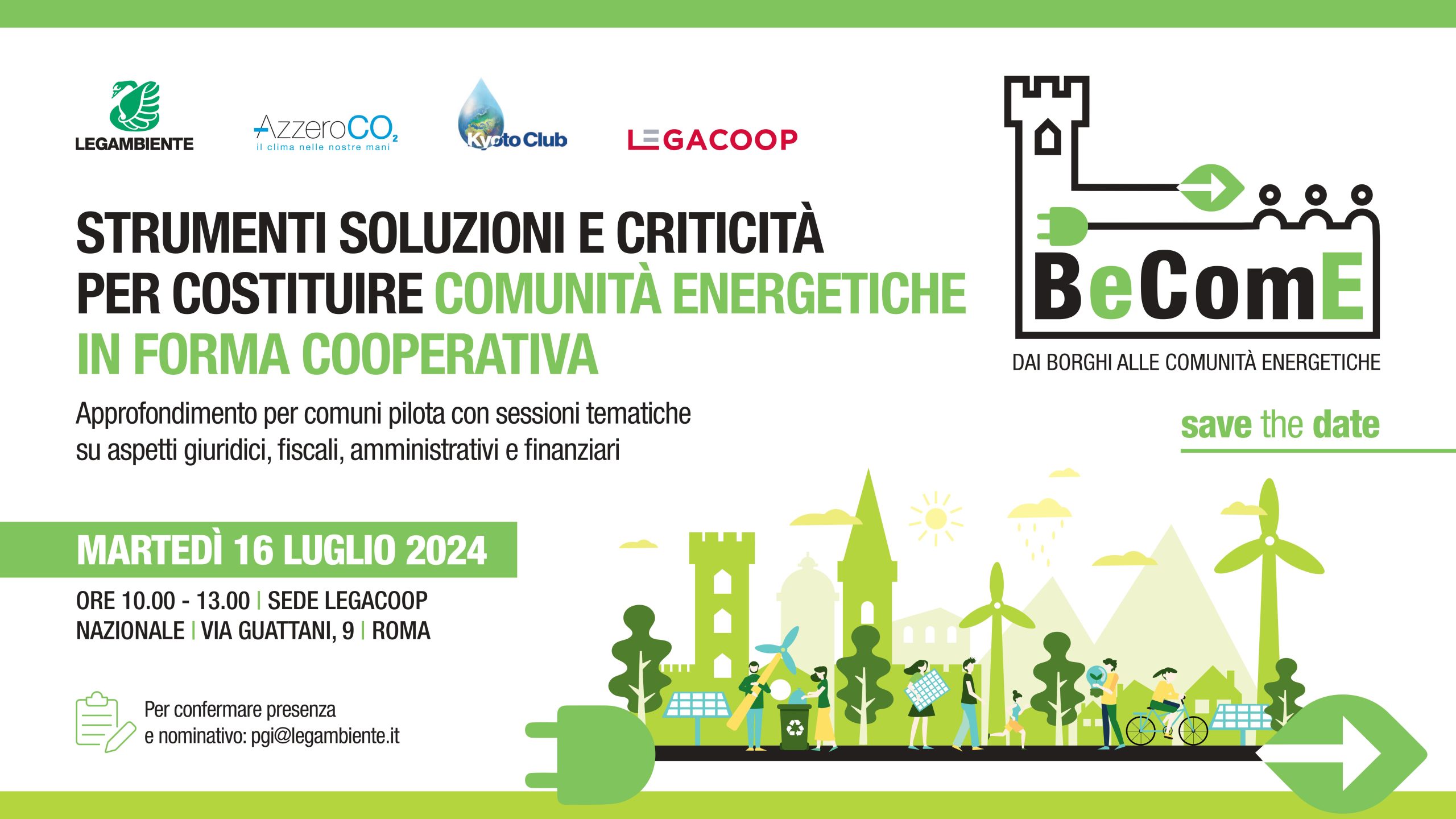 Comunità energetiche: strumenti e soluzioni in un’iniziativa a Roma con Legacoop e Legambiente, il 16 luglio