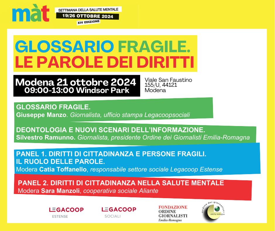 Glossario Fragile, le parole dei diritti: il 21 ottobre un seminario formativo a Modena, nell’ambito di Màt