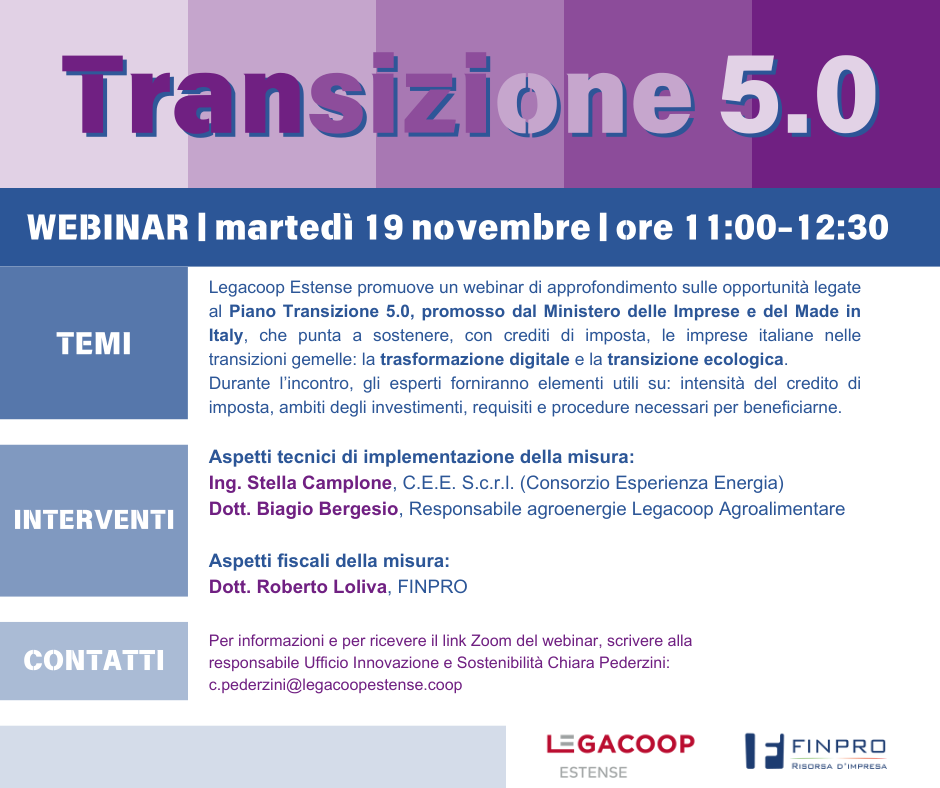 Transizione 5.0: il 19 novembre un webinar di approfondimento