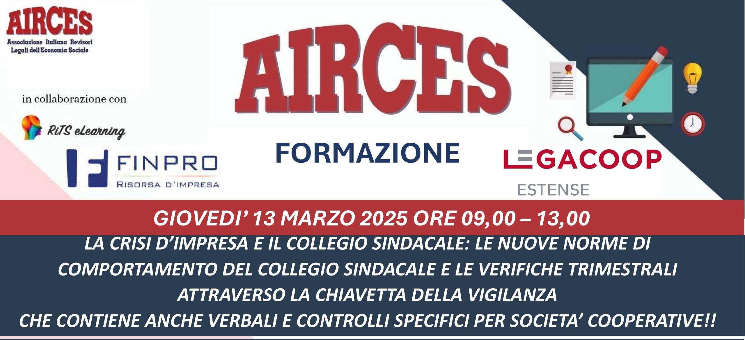 Crisi di impresa e collegio sindacale: il 13 marzo a Modena una formazione con AIRCES, Finpro e Legacoop Estense